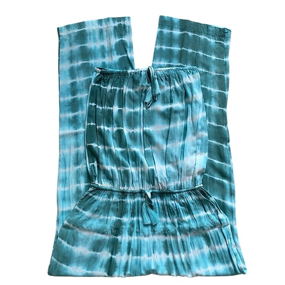 Olivaceous Tie Dye Blue-Green and White Strapless Jumpsuit Size Medium - Picture 11 of 11